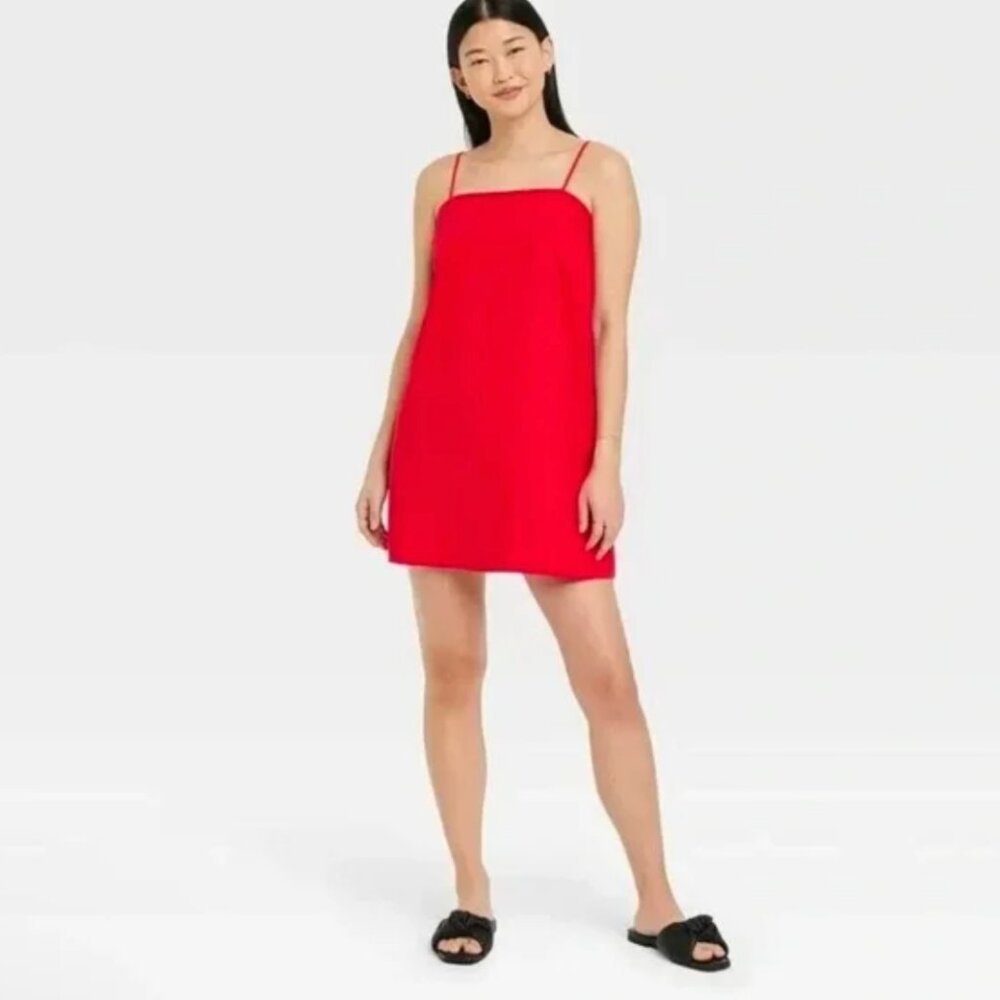 a new day | Red Mini Dress | Linen Blend